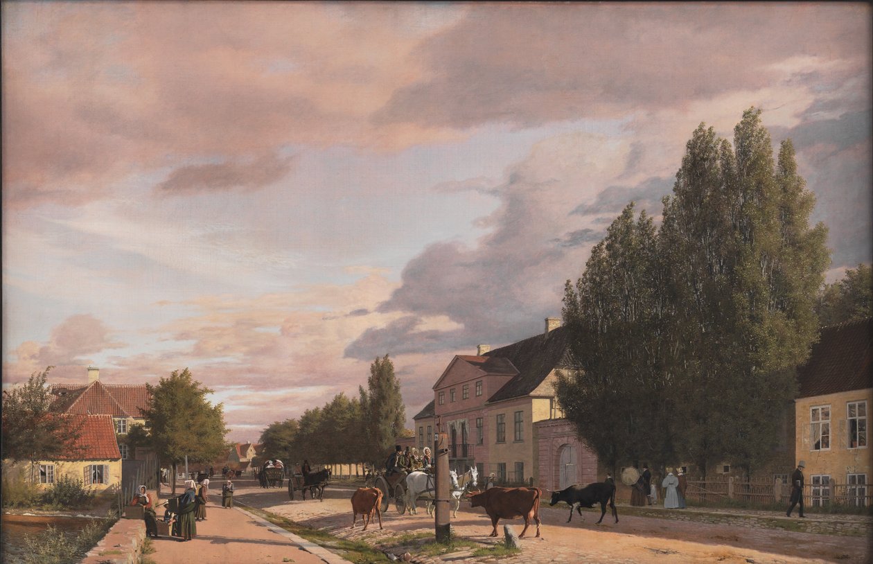 Vista de una calle en Østerbro fuera de Copenhague. Luz de la mañana de Christen Købke