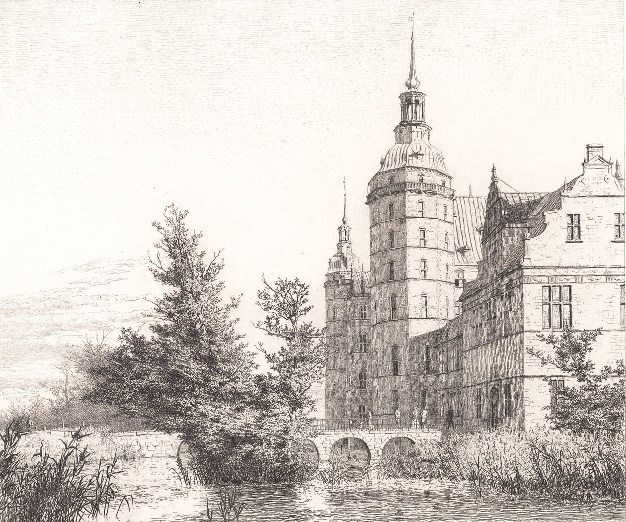 Castillo de Frederiksborg. Vista junto al puente de la Casa de la Moneda de Christen Købke