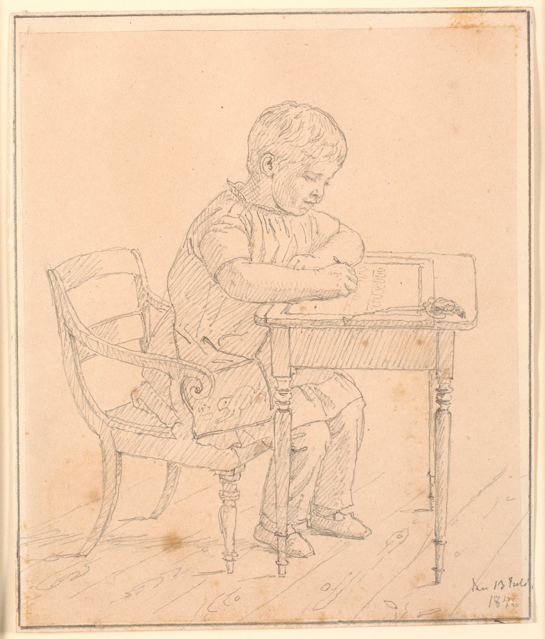 El hijo del artista, Peter, escribiendo en una pizarra de Christen Købke