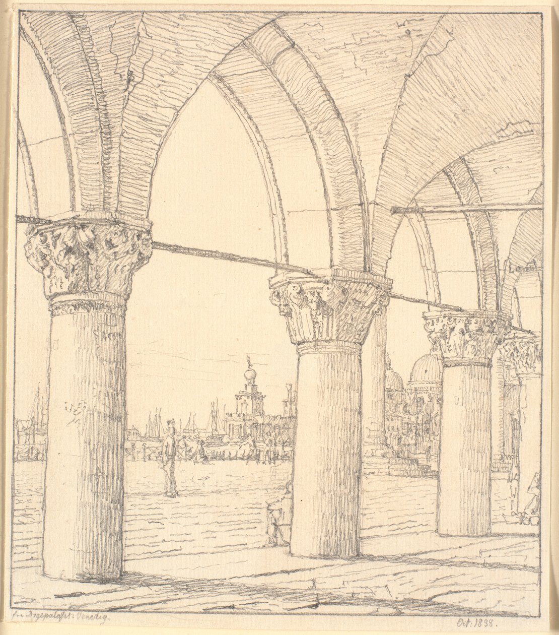 Parte de la columnata bajo el Palacio Ducal de Venecia de Christen Købke