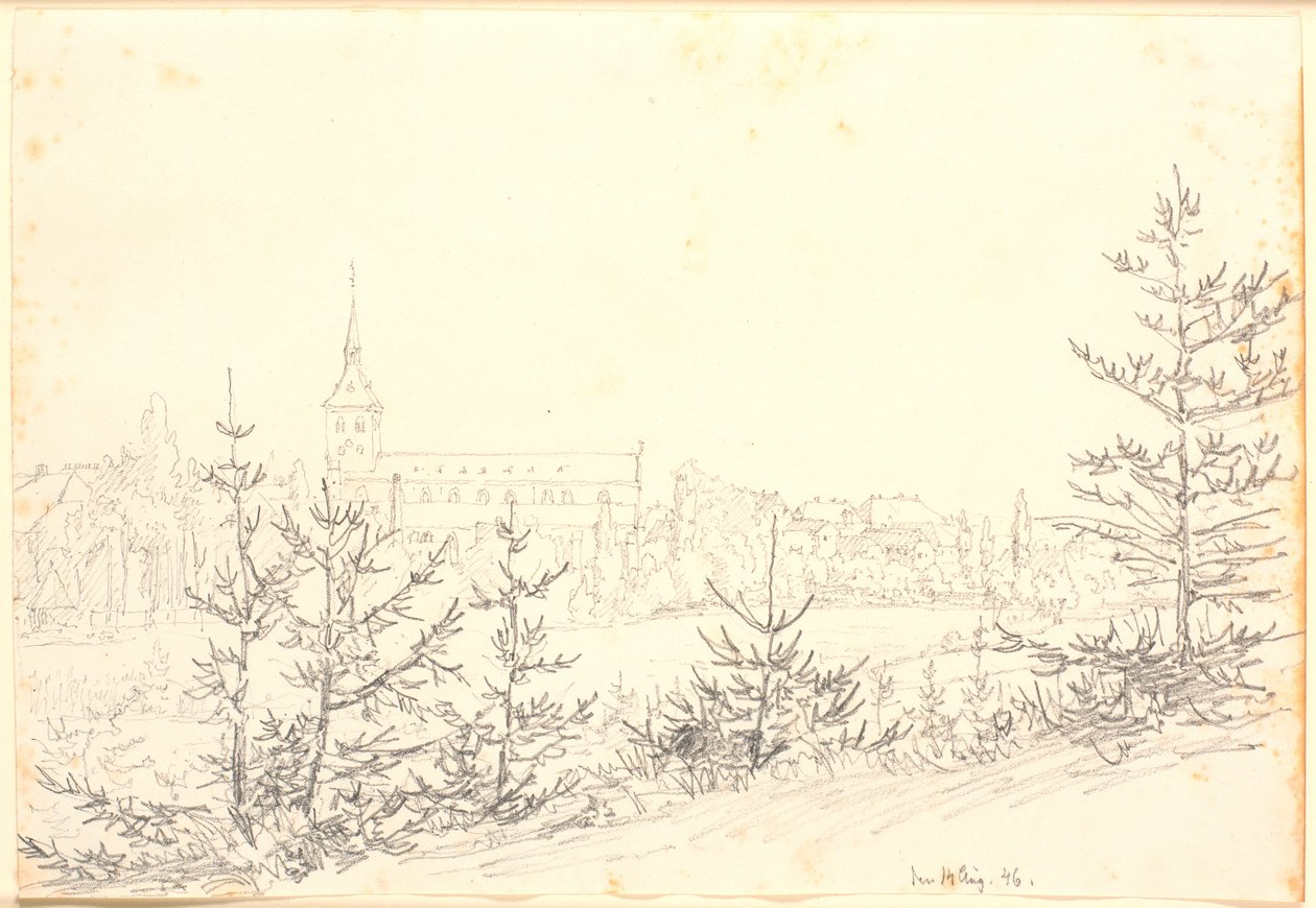 Iglesia de San Canuto en Odense vista desde Munkemose de Christen Købke