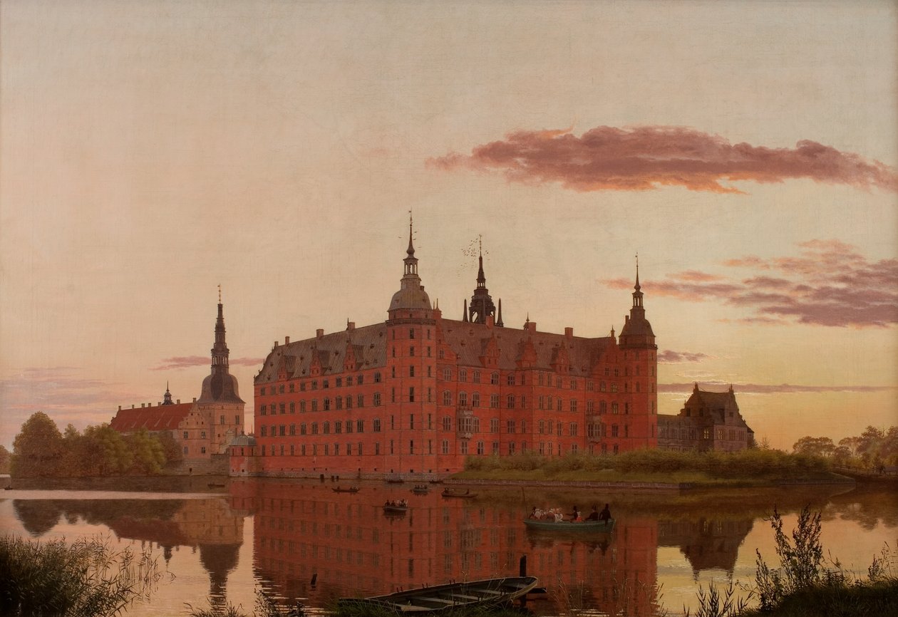 Palacio de Frederiksborg visto desde Jægerbakken, Atardecer de Christen Schjellerup Kobke