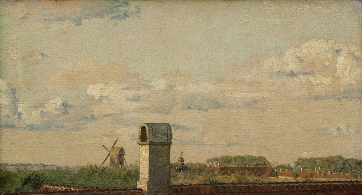 Vista desde una Ventana en Toldbodvej Mirando hacia la Ciudadela en Copenhague, c. 1833 (óleo sobre papel montado en lienzo) de Christen Schjellerup Kobke