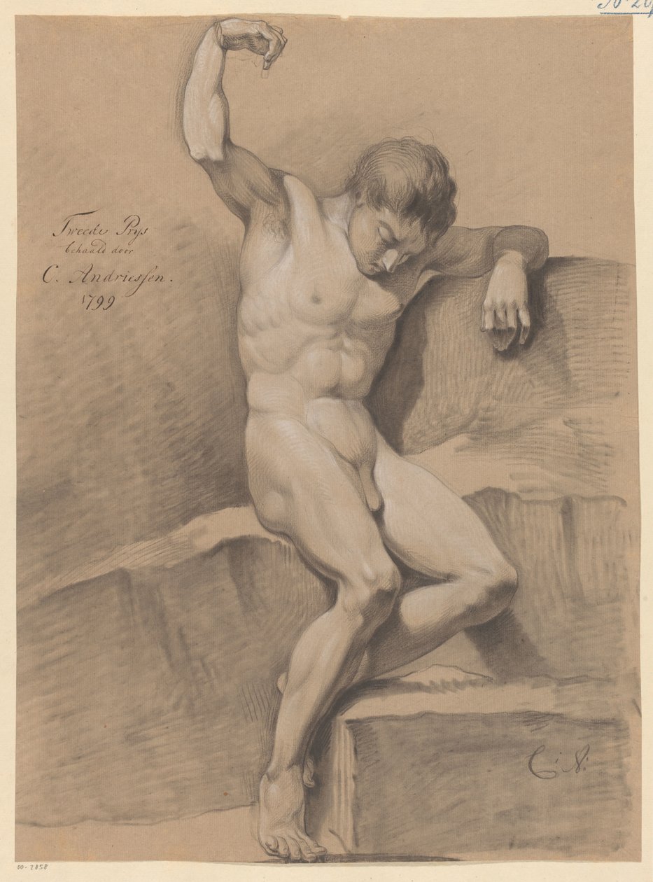 Desnudo masculino sentado, vista frontal (2º precio 1799) de Christiaan Andriessen