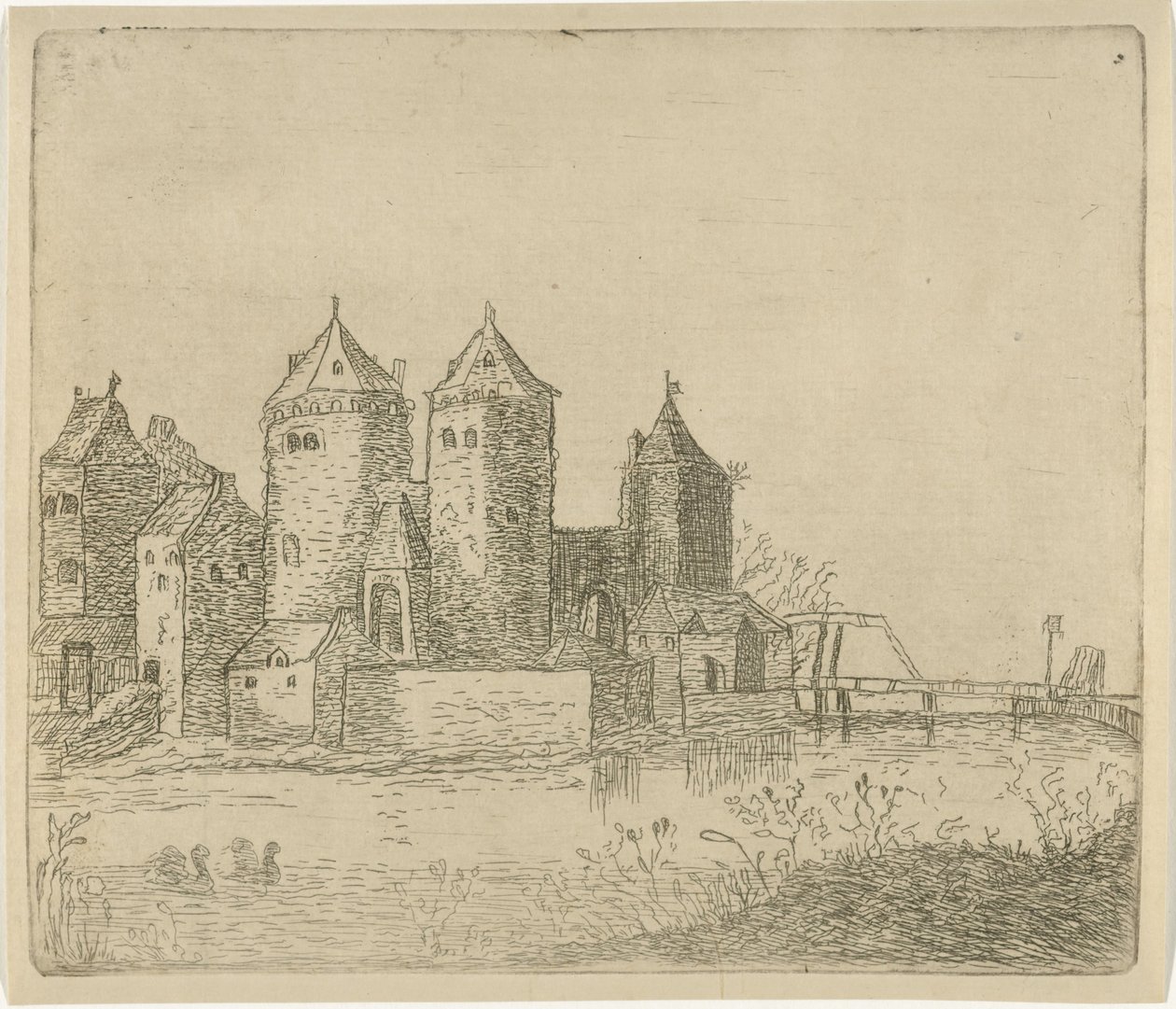 Vista de un castillo con un foso de Christiaan Friedrich Ruppe
