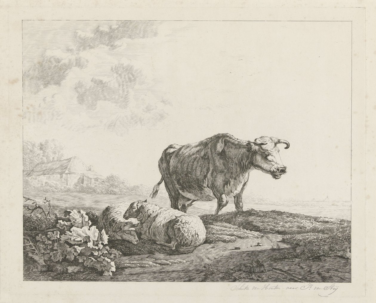 paisaje con una vaca y dos ovejas de Christiaan Godfried Schutze van Houten