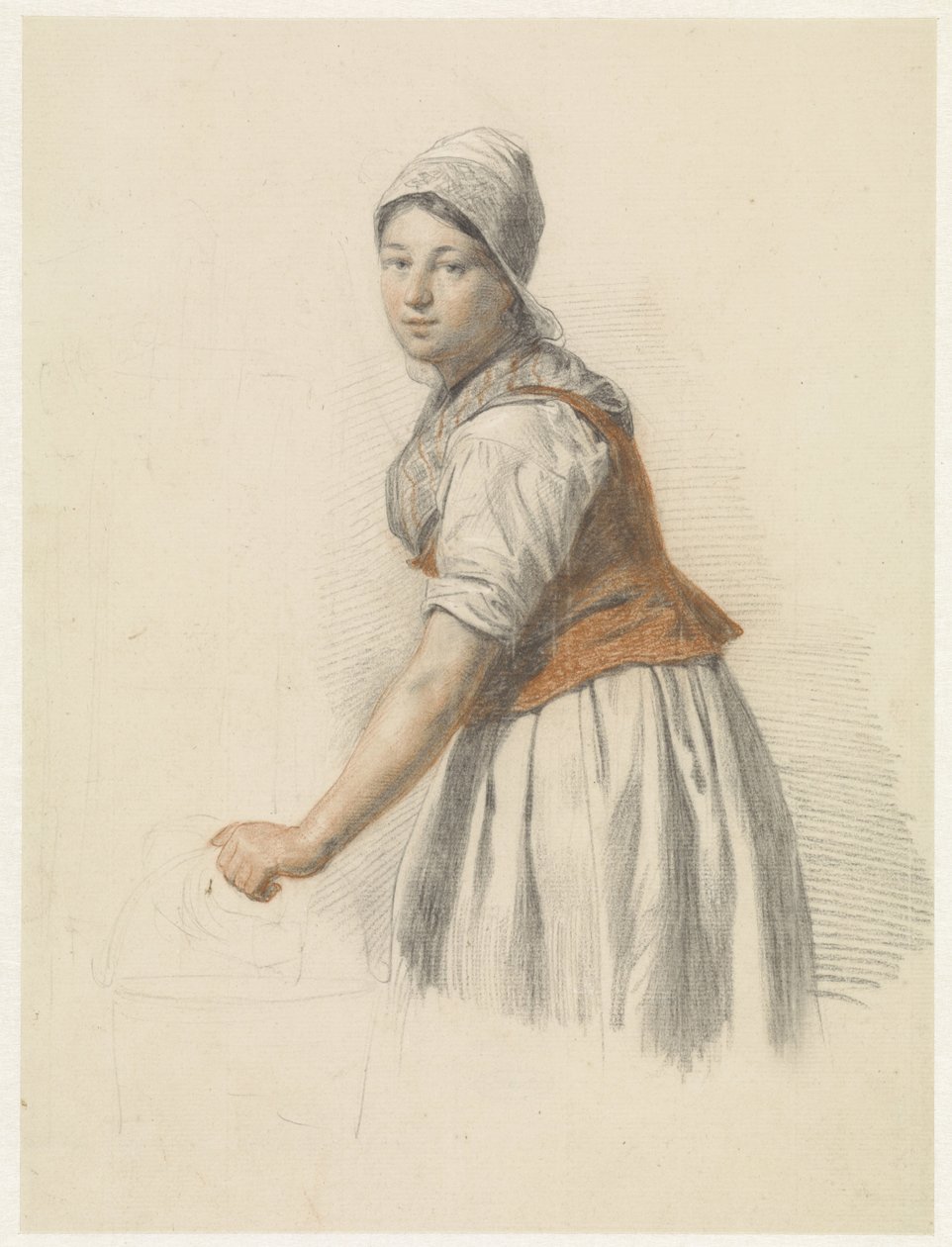 Mujer de pie con un cubo, mirando a la izquierda de Christiaan van Geelen jr.