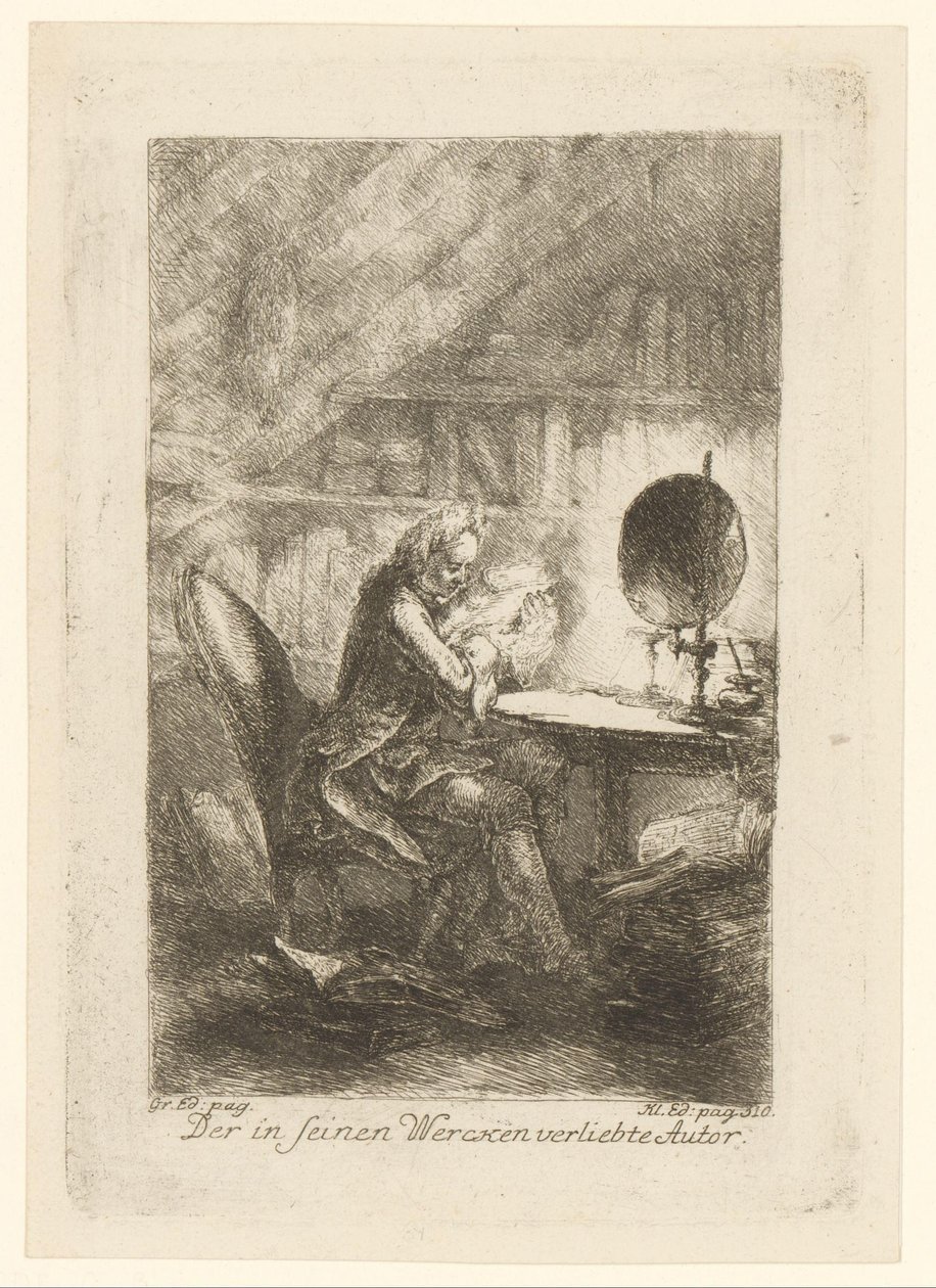 Autor enamorado de sus obras
Der in seinen Wercken verliebte Autor (título en el objeto) de Christian Bernhard Rode
