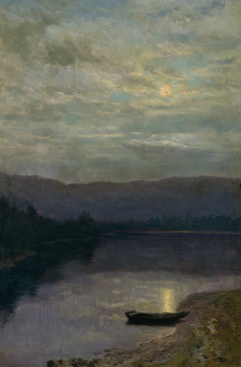 Salida de la luna por el agua de Sole de Christian Eriksen Skredsvig
