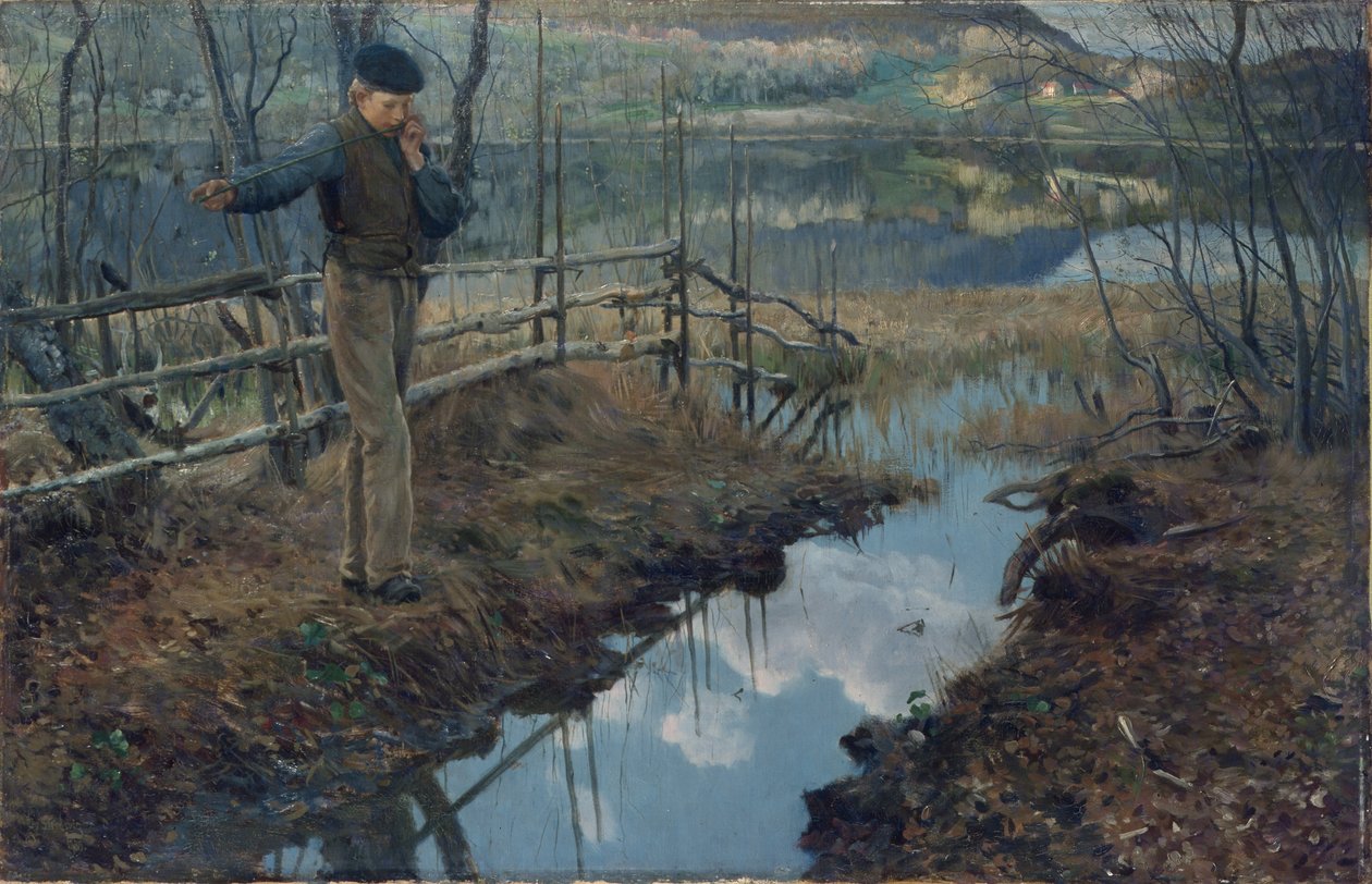 Flauta de sauce (óleo sobre lienzo) de Christian Eriksen Skredsvig
