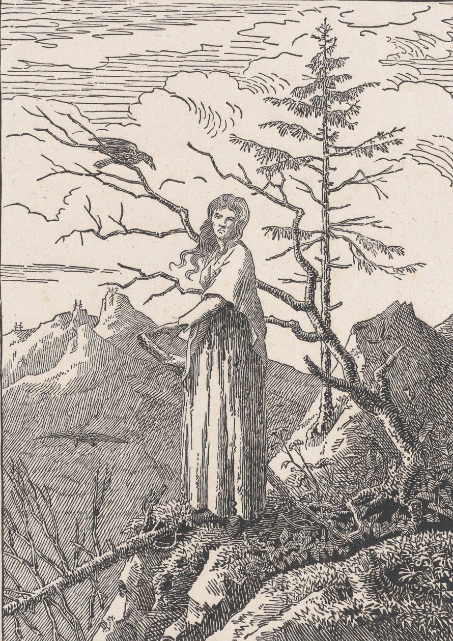 Mujer con un Cuervo Die Frau mit dem Raben am Abgrund, probablemente 1803 de Christian Friedrich