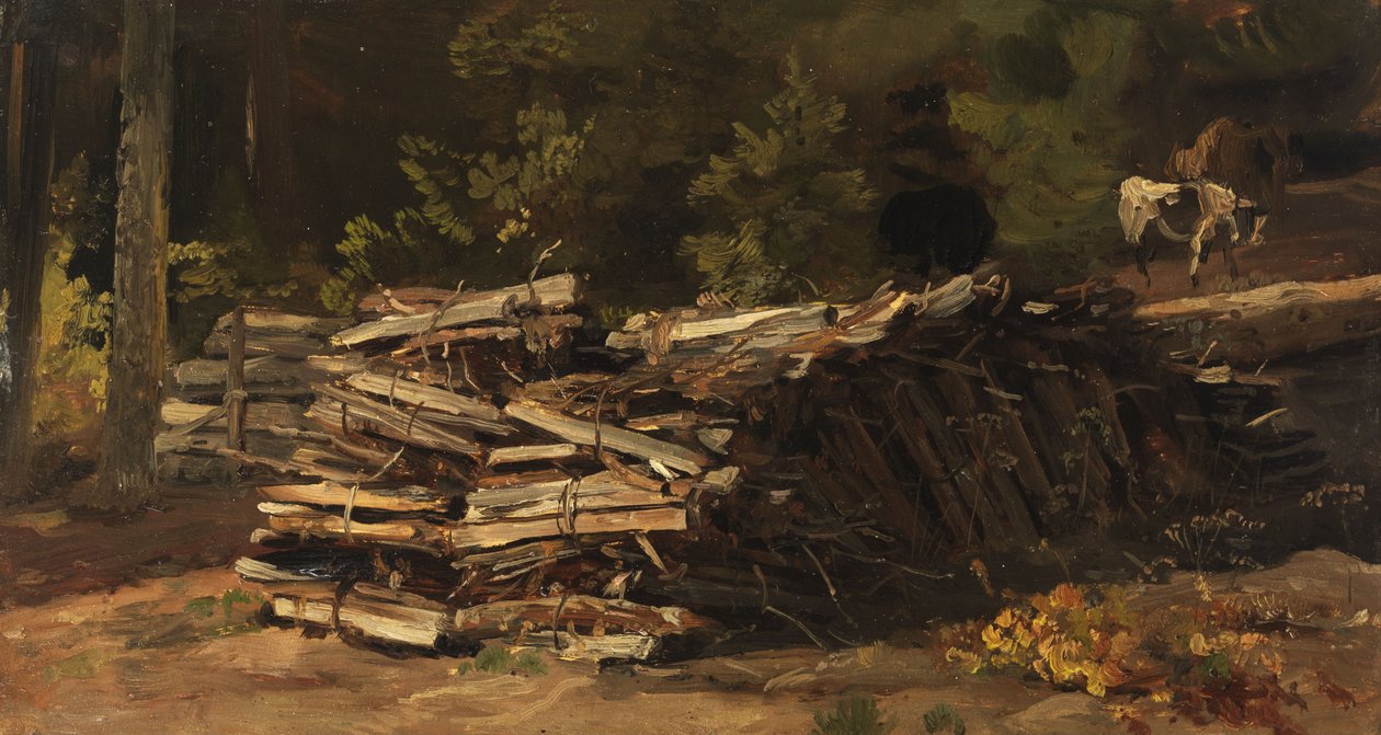 Alemán: Holzstoß am Waldrand Montón de madera al borde del bosque de Christian Friedrich Gille