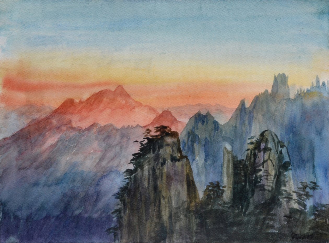 Luz de Buda -Sunrise Rose Mountain, 2015 (acuarela sobre papel) de Christian Furr