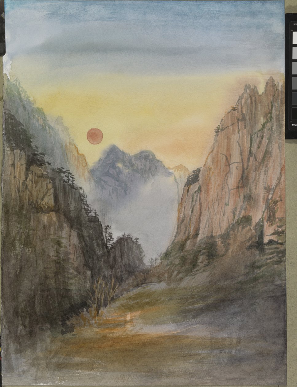 Pink Sun (Gold) Yellow Mountains, 2015 (acuarela sobre papel) de Christian Furr