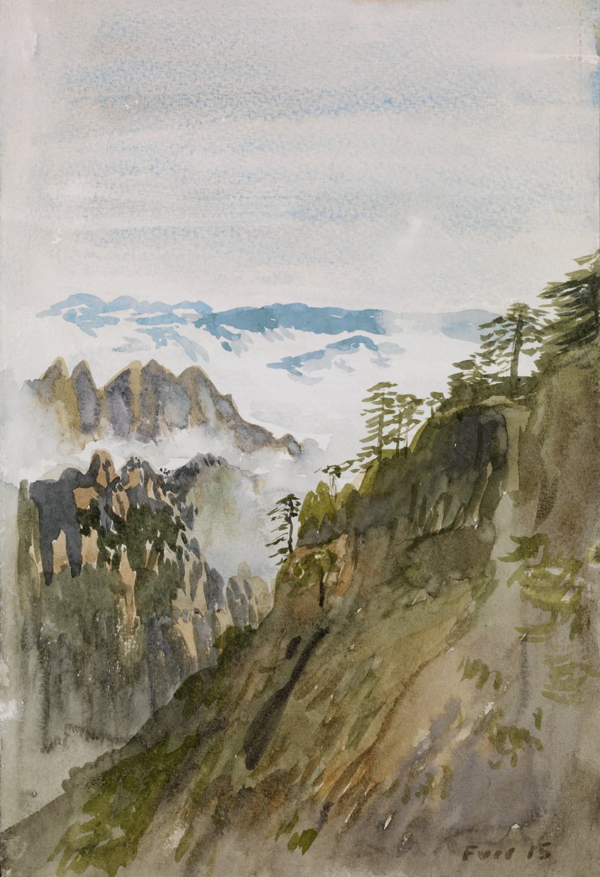 Pinos amarillos de montaña, Huangshan, 2015 (acuarela sobre papel) de Christian Furr