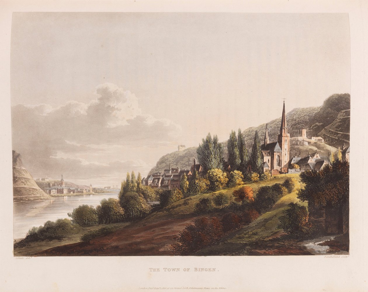 Bingen. De: Un Tour Pintoresco a lo largo del Rin de Christian Georg Schütz the Younger