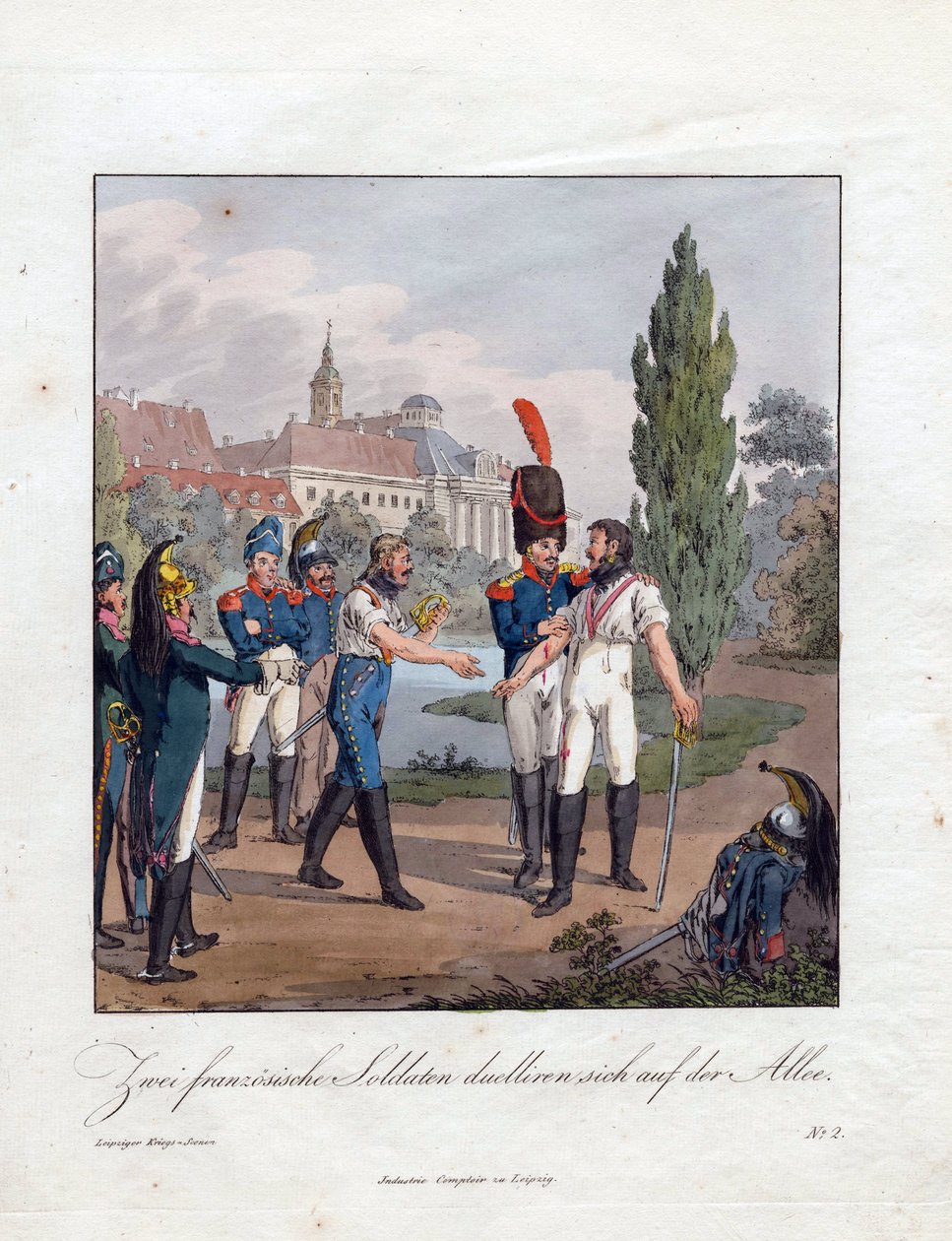 ""el duelo de dos soldados franceses"" Acuarela de Christian Gottfried Heinrich Geissler (1770-1844) 1808 Colección privada de Christian Gottfried Geissler