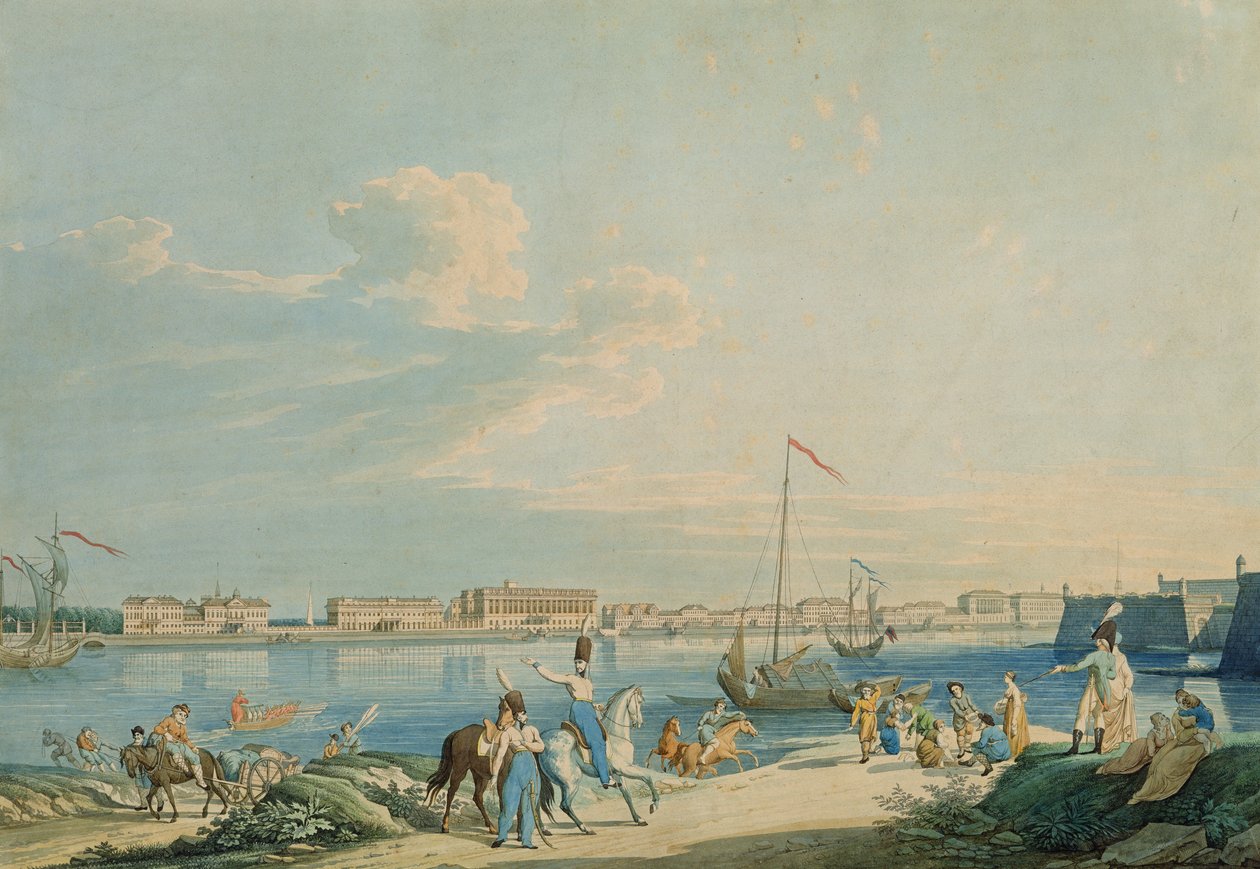 Vista del Palacio de Mármol y el lado norte de la Fortaleza de Pedro y Pablo, San Petersburgo de Christian Gottlob Hammer