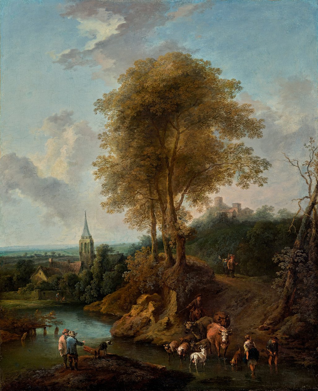 Paisaje con tres árboles y una iglesia. de Christian Hilfgott Brand