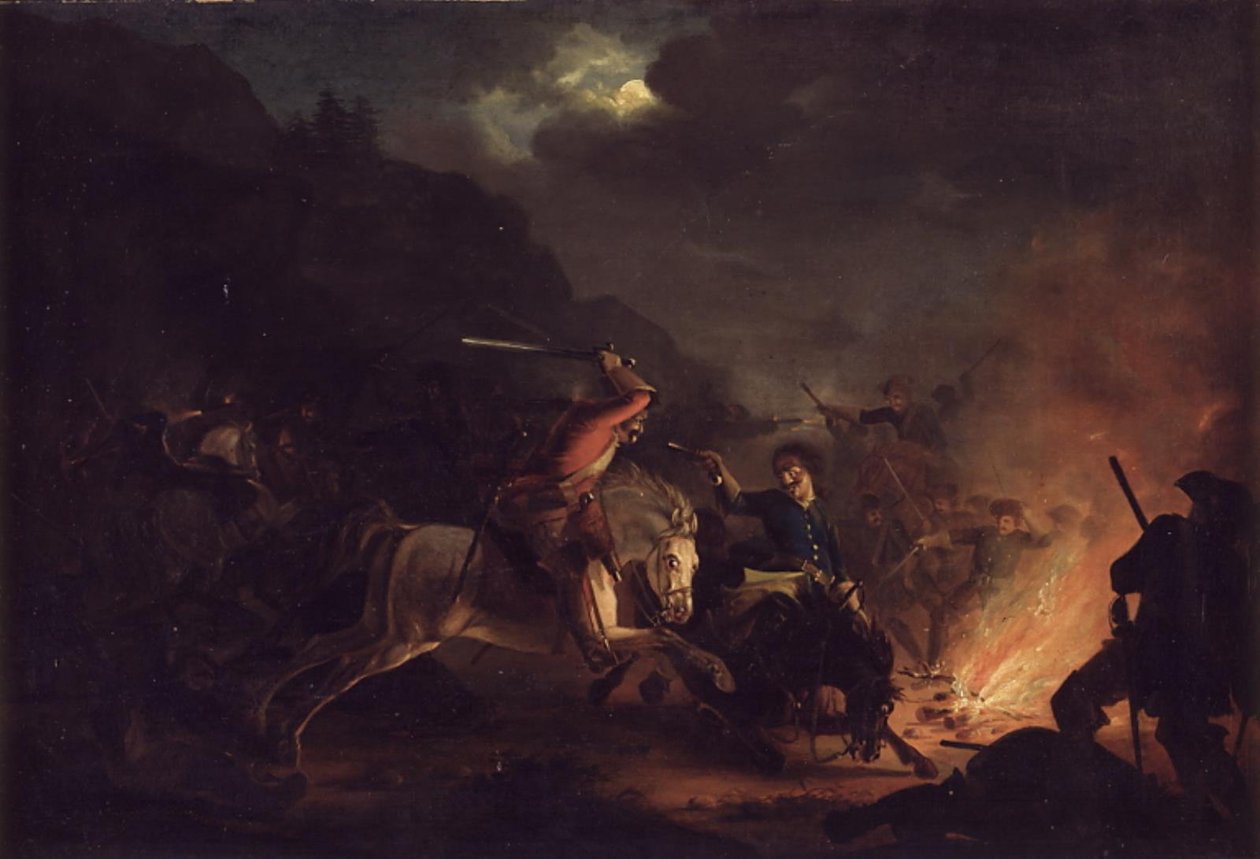 Escaramuza nocturna entre caballería noruega y sueca de Christian Holm