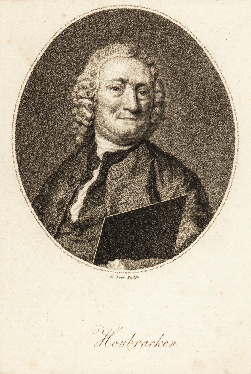 Retrato ovalado de Arnold Houbracken, pintor y biógrafo holandés de pintores de la Edad de Oro holandesa de Christian Josi
