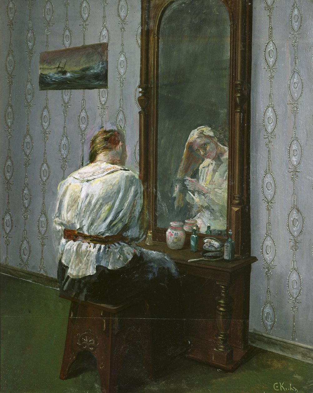 Frente al espejo (óleo sobre lienzo) de Christian Krohg