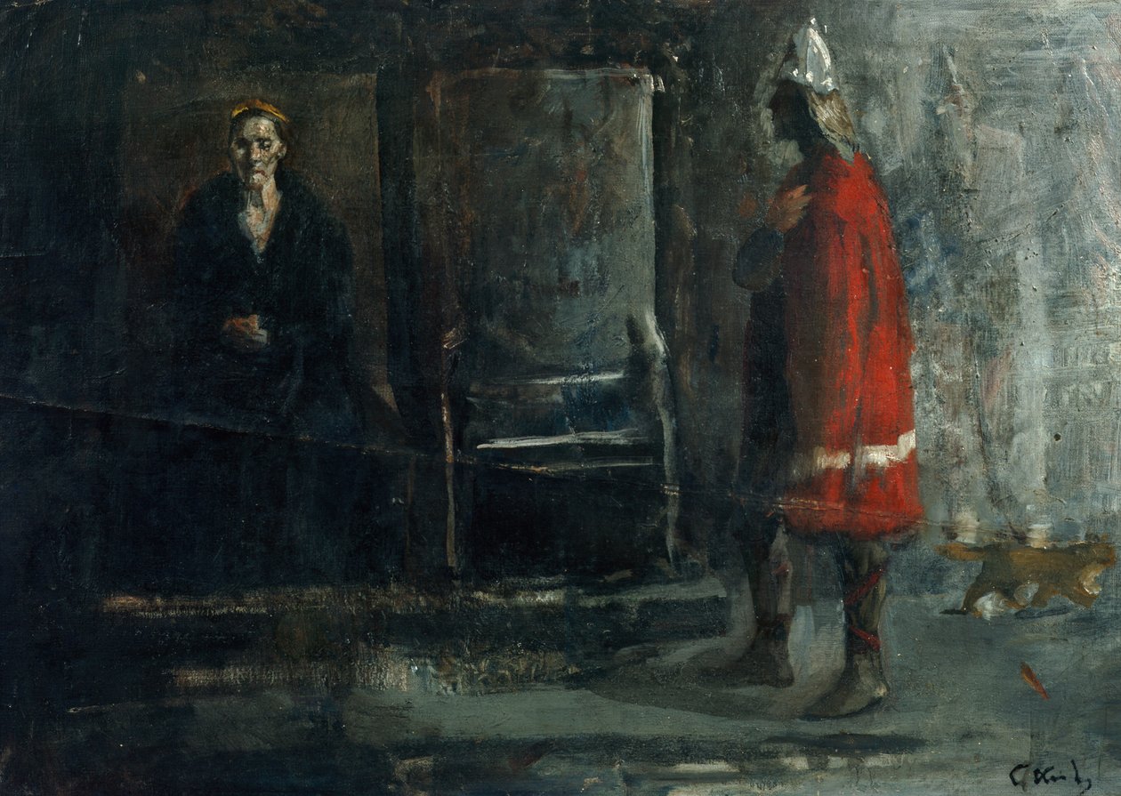 La reina Gunnhild recibe un mensaje sobre la muerte de Erik Erikssønene de Christian Krohg