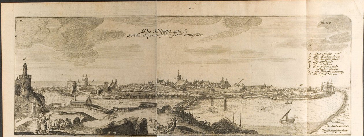 Ilustración de Narva de Viajes al Gran Duque de Moscovia y al Rey de Persia por Adam Olear de Christian Lorenzen Rothgiesser