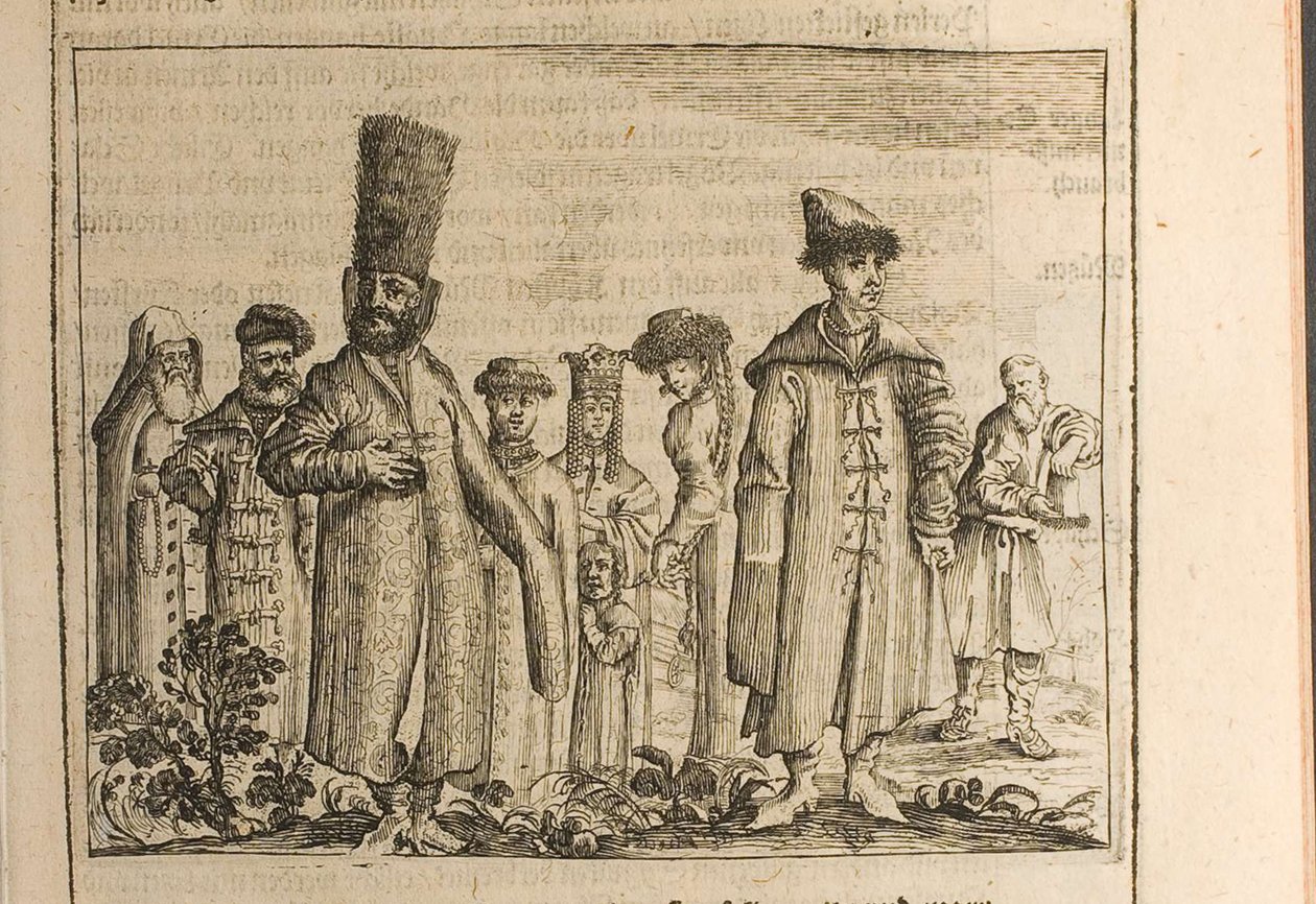 Vestimenta tradicional de los moscovitas Ilustración de Viajes al Gran Duque de Moscovia y al Rey de Christian Lorenzen Rothgiesser