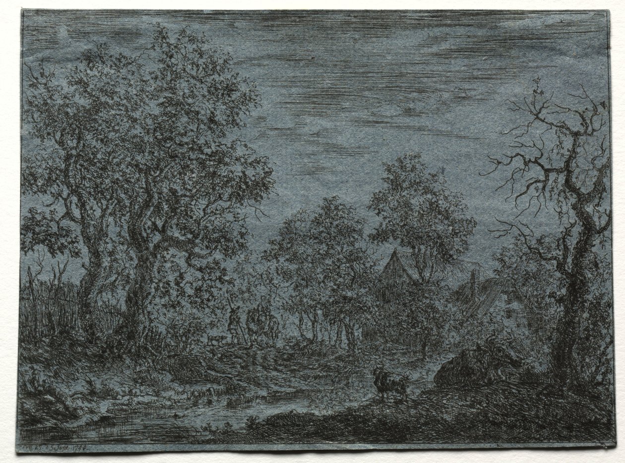 Un pequeño río en primer plano con una vaca y una cabra, 1744 de Christian Ludwig von Hagedorn