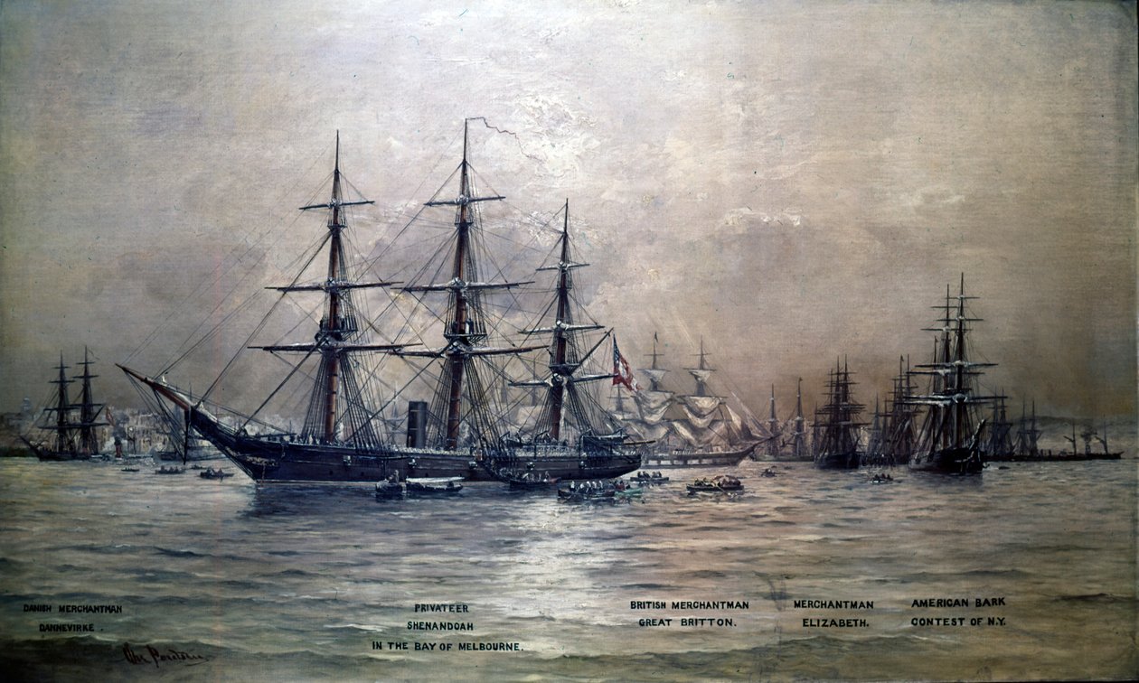 Crucero de los Estados Confederados Shenandoah en el puerto de Melbourne, Australia, 1865, c.1865 de Christian Poulsen