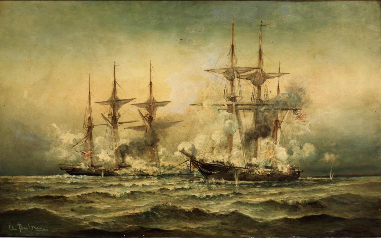 Kearsarge y Alabama frente al puerto de Cherburgo en Francia, 19 de junio de 1864, c.1870 de Christian Poulsen