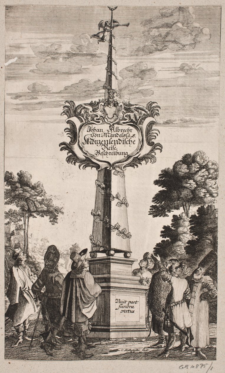 Portada de Johann Albrecht Mandelslo, "Descripción del Viaje al Oriente […], Schleswig 1668 de Christian Rothgiesser
