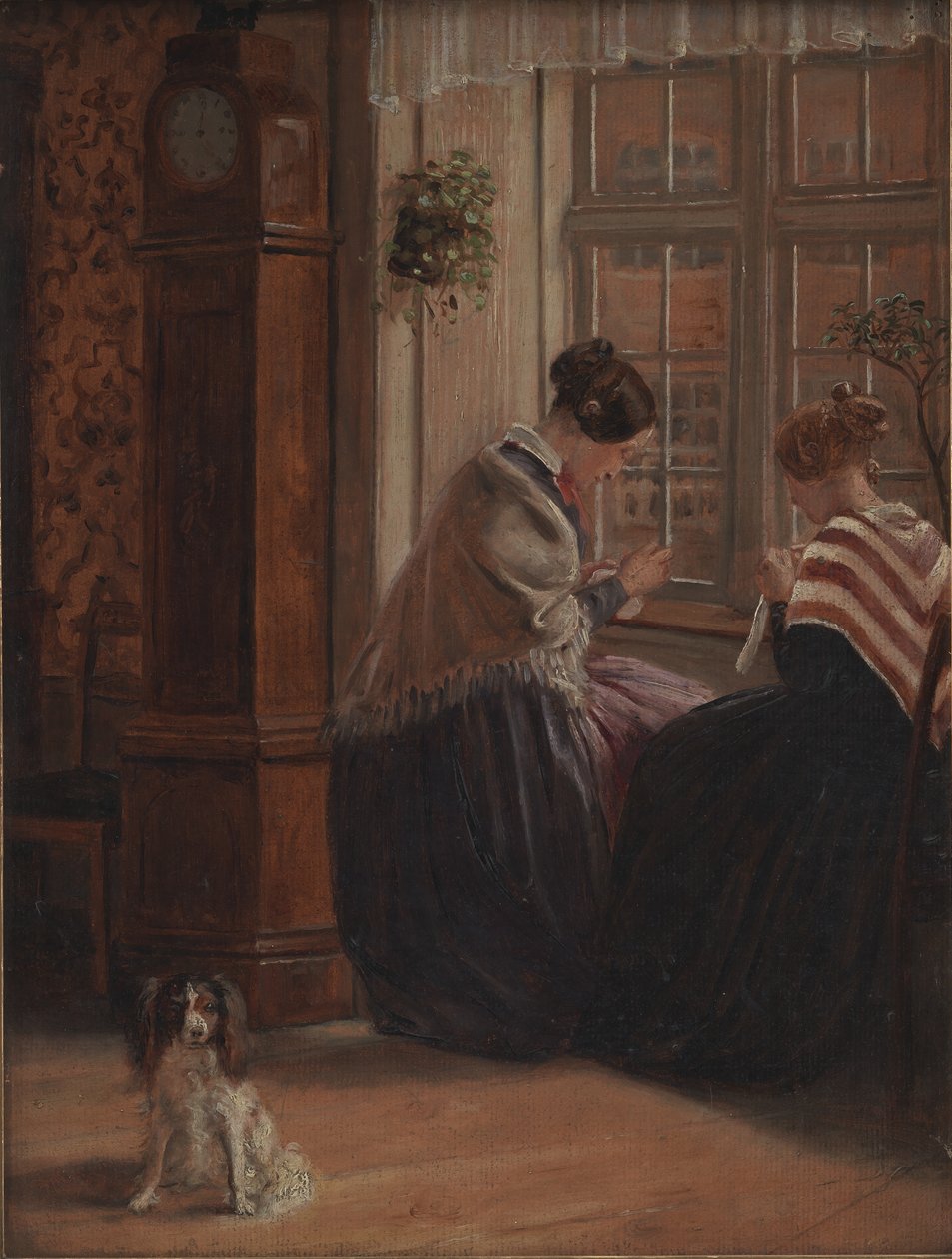 Dos damas sentadas junto a una ventana cosiendo de Christian Rudolph Vogelsang
