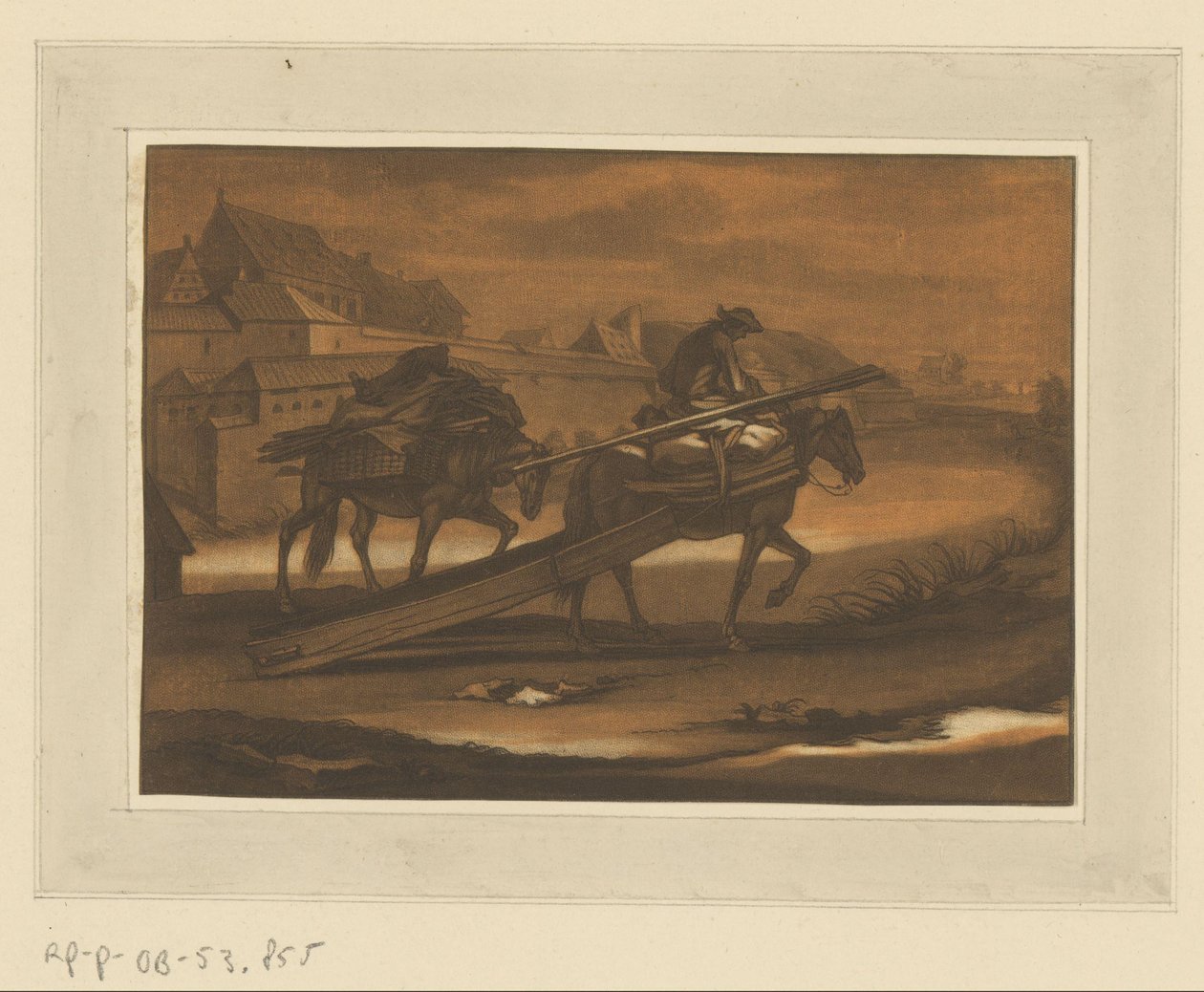 Jinete con dos caballos llenos Jinetes, caballos y batallas (título de la serie) de Christian Rugendas