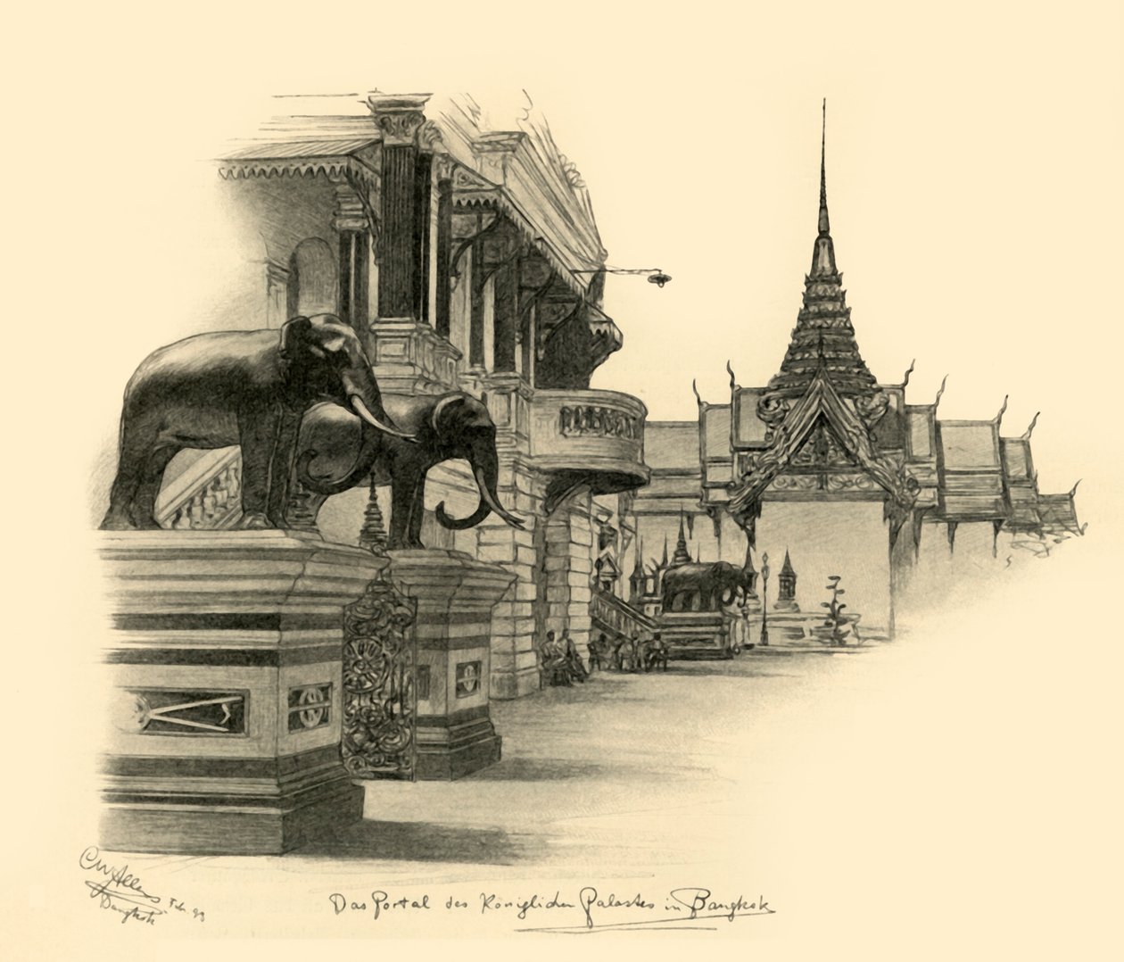 Entrada al palacio real en Bangkok, Siam, 1898 de Christian Wilhelm Allers