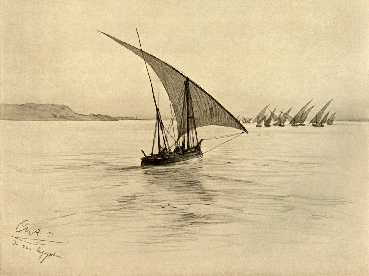 Feluccas en el río Nilo, El Cairo, Egipto de Christian Wilhelm Allers