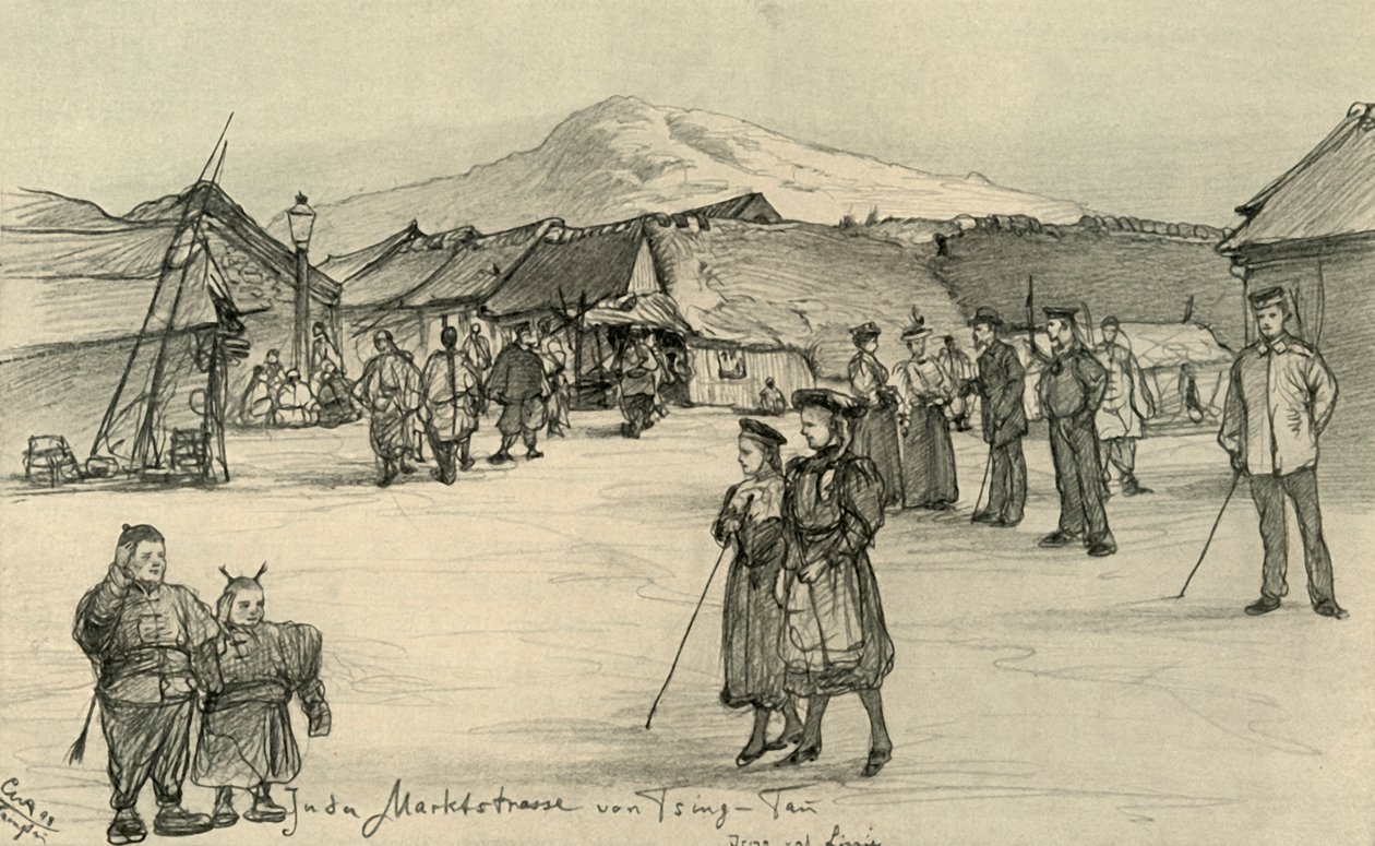 Plaza del mercado, Tsingtao, China, 1898 de Christian Wilhelm Allers