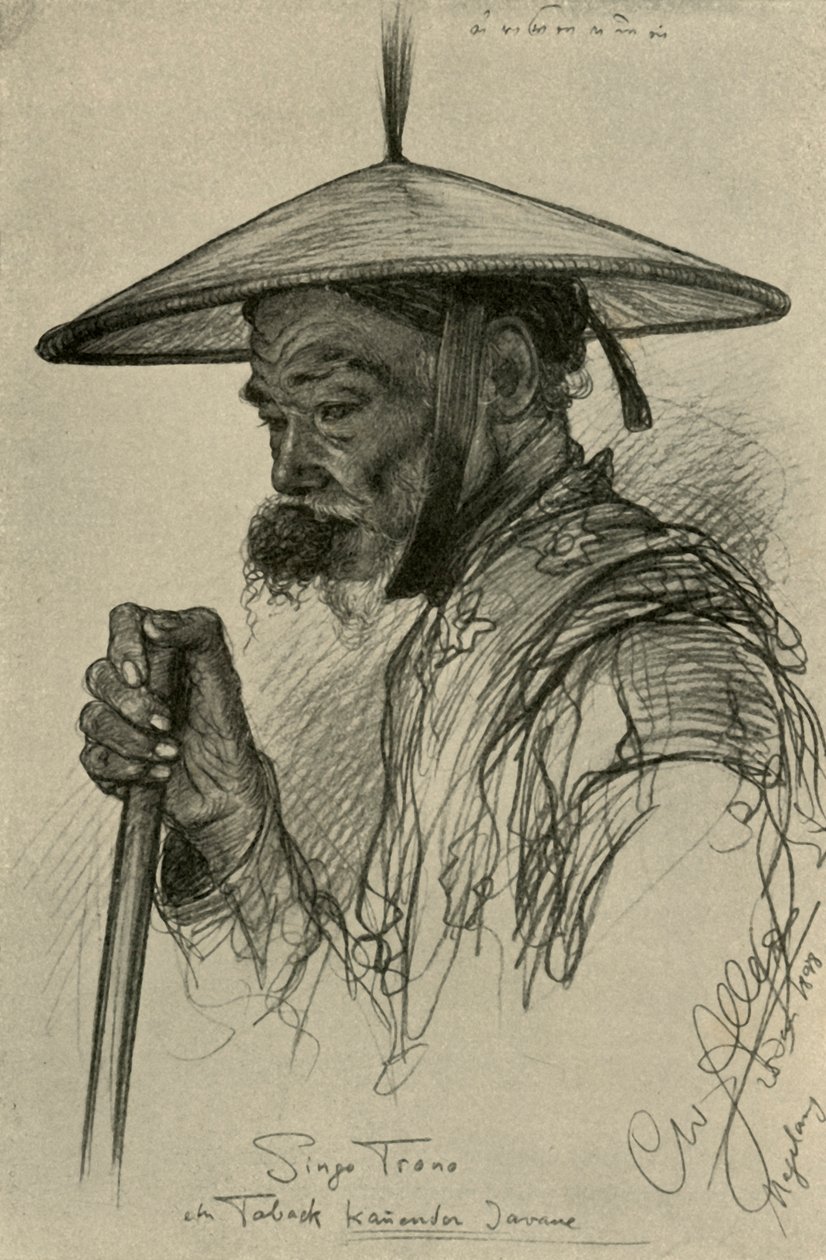 Singo Trono - hombre masticando tabaco, Magelang, Java, 1898 de Christian Wilhelm Allers
