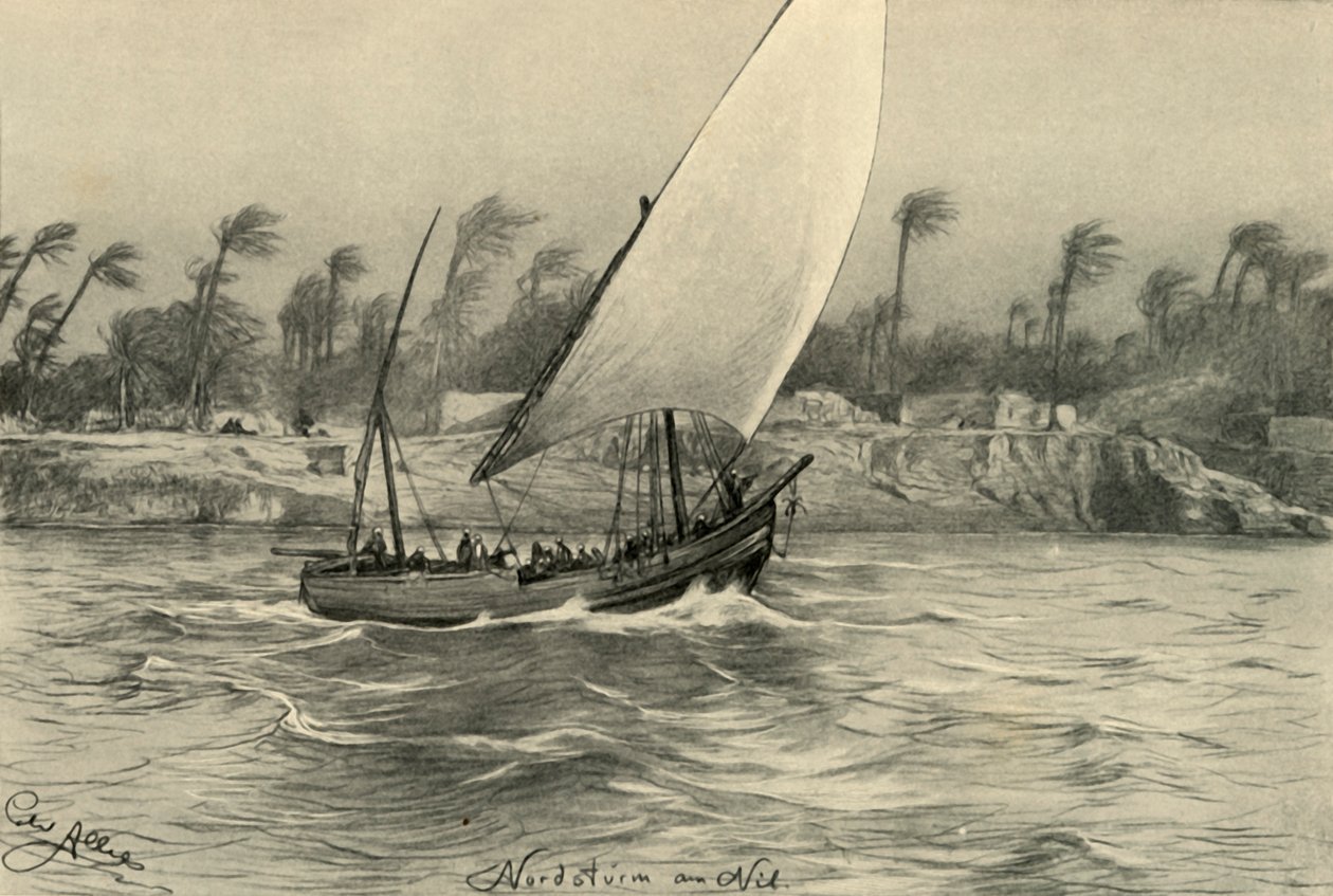 Tormenta del norte en el Río Nilo, Egipto, 1898 de Christian Wilhelm Allers