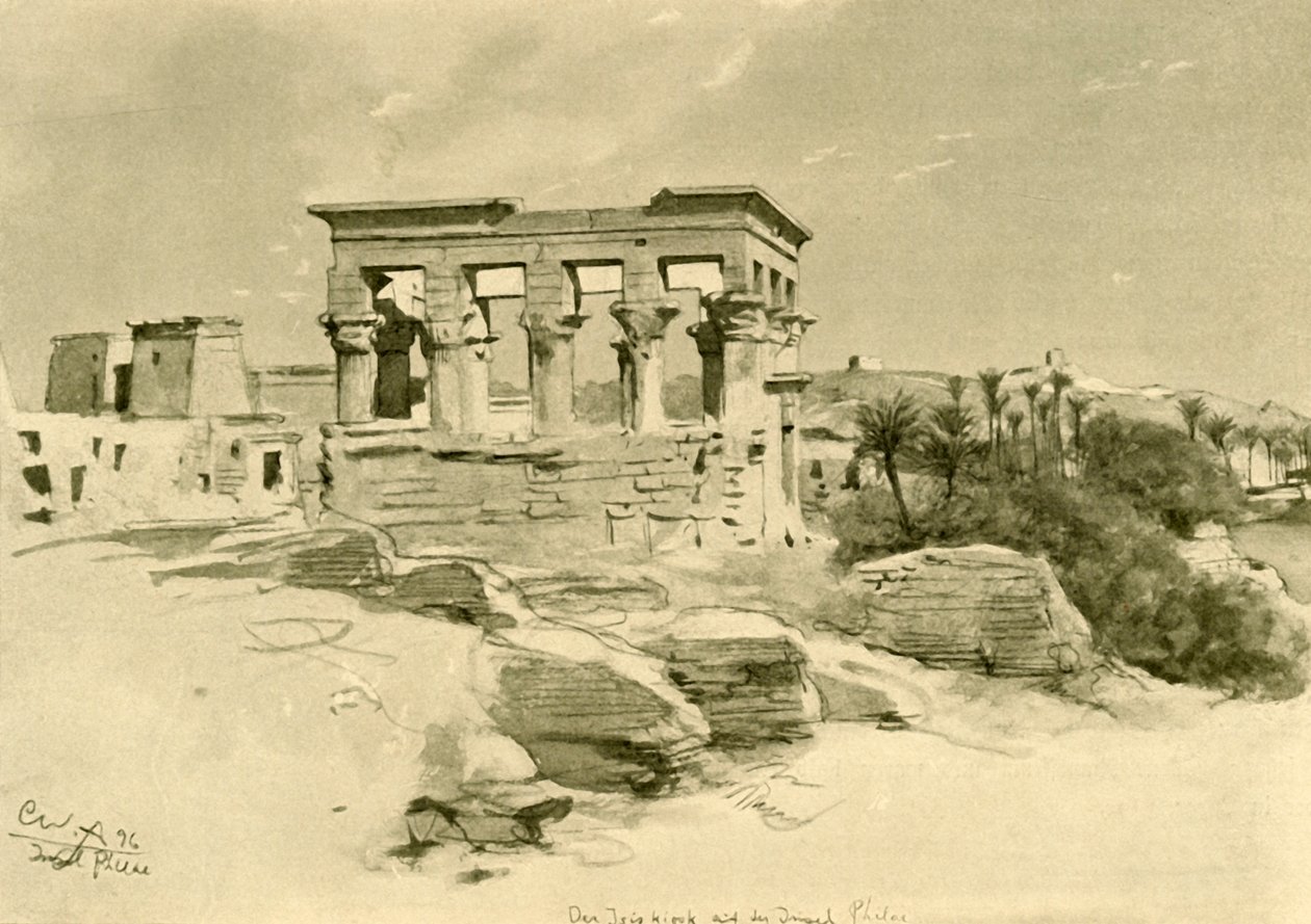 El Templo de Isis y el Quiosco de Trajano en la Isla de Filae, Egipto, 1898 de Christian Wilhelm Allers
