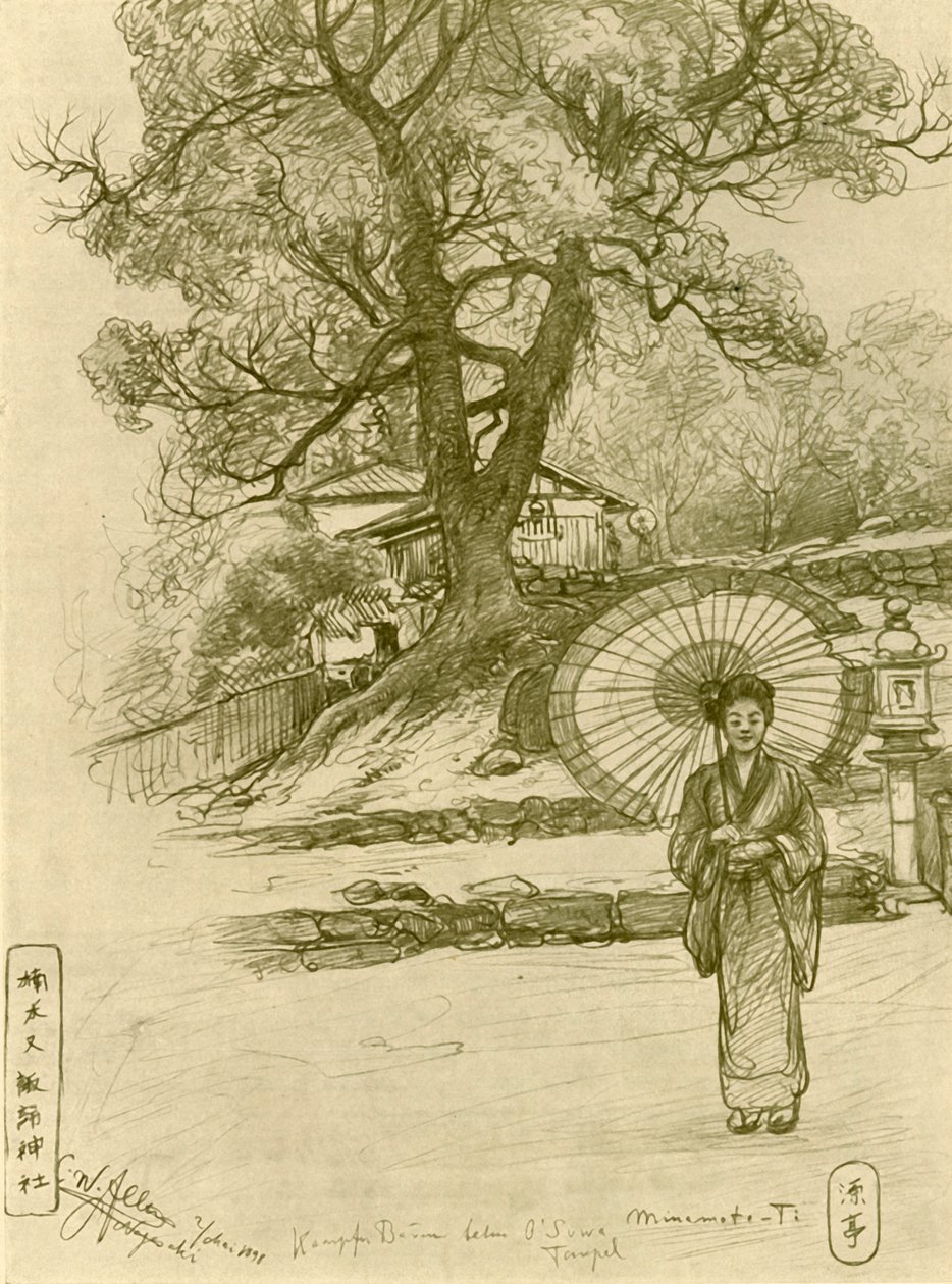 Mujer con parasol, Nagasaki, Japón, 1898 de Christian Wilhelm Allers