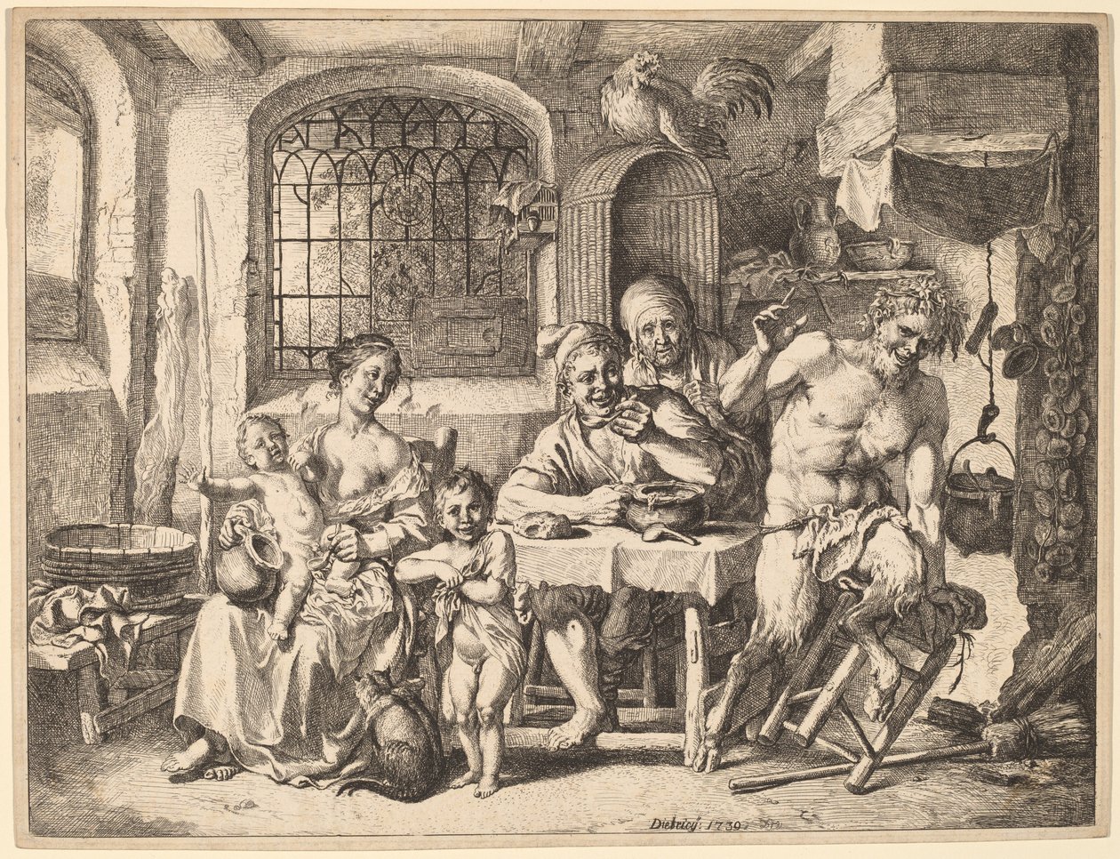 Un sátiro visitando a una familia campesina de Christian Wilhelm Ernst Dietrich
