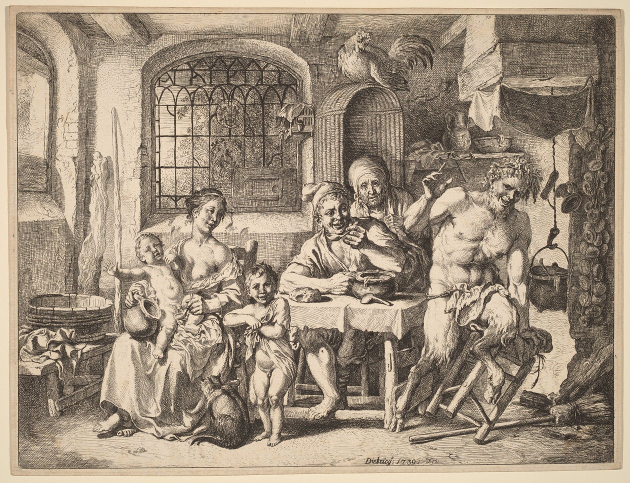 Un sátiro visita a una familia campesina de Christian Wilhelm Ernst Dietrich