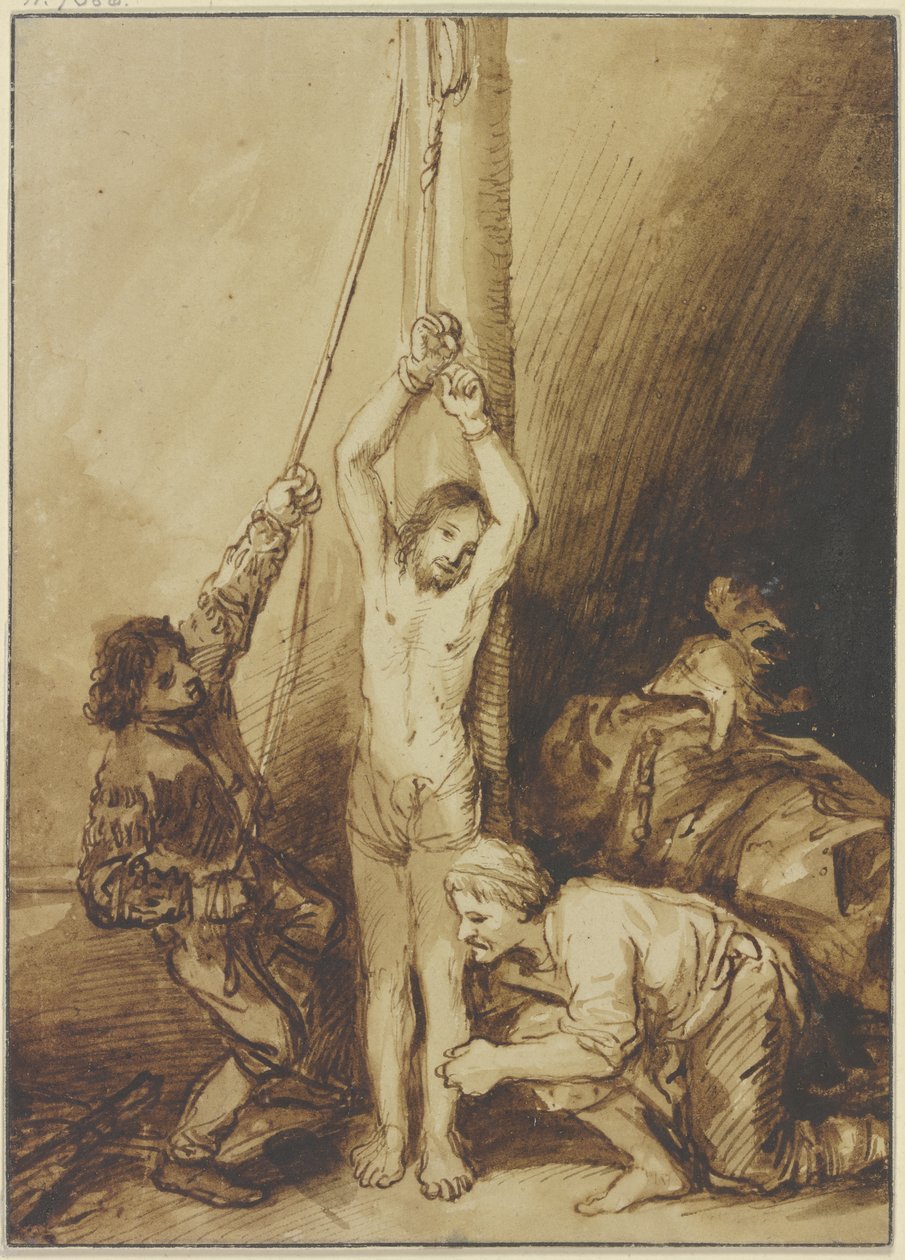 Cristo en la columna de la tortura, al estilo de Rembrandt de Christian Wilhelm Ernst Dietrich