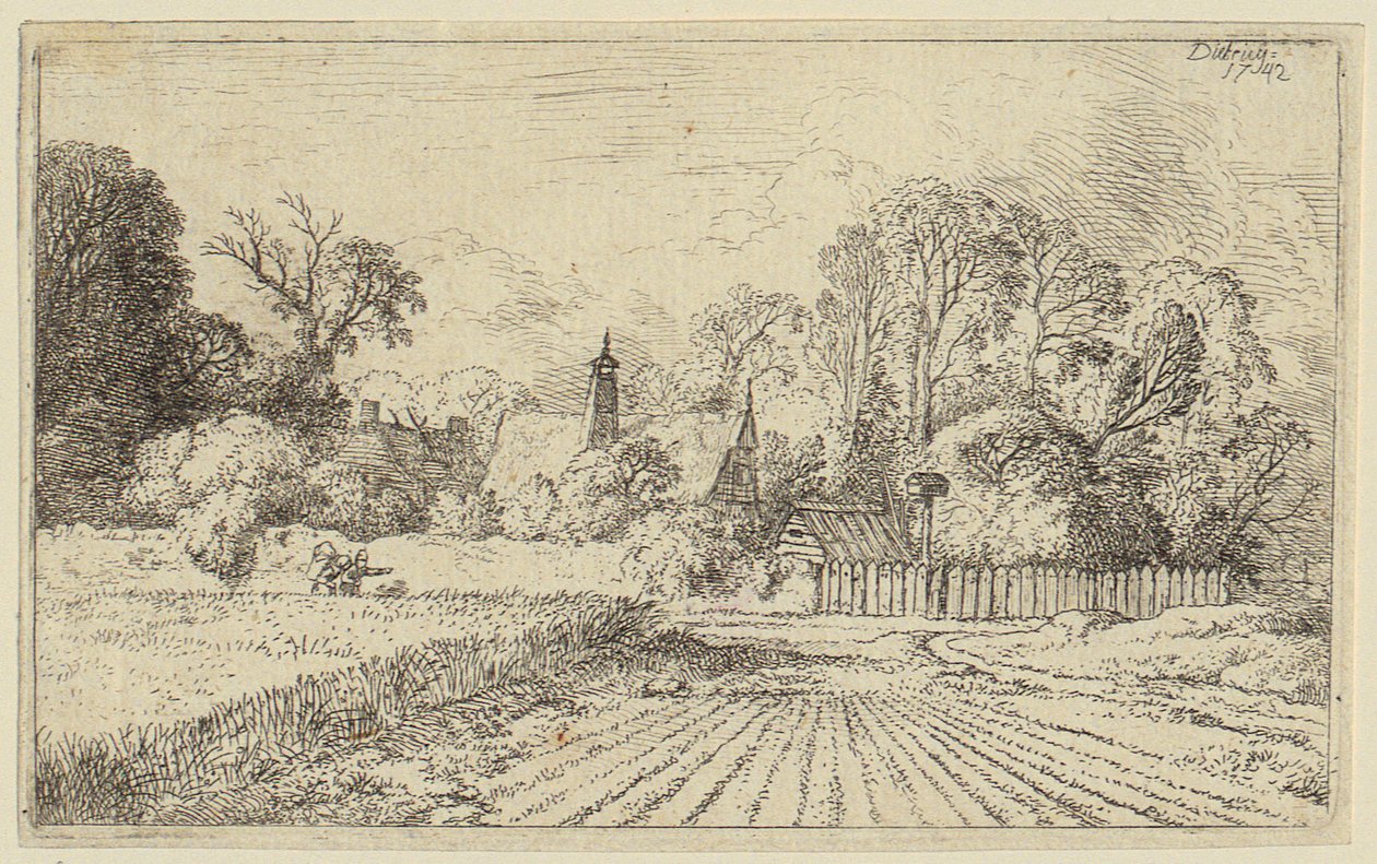 Un camino junto a un campo de trigo de Christian Wilhelm Ernst Dietrich