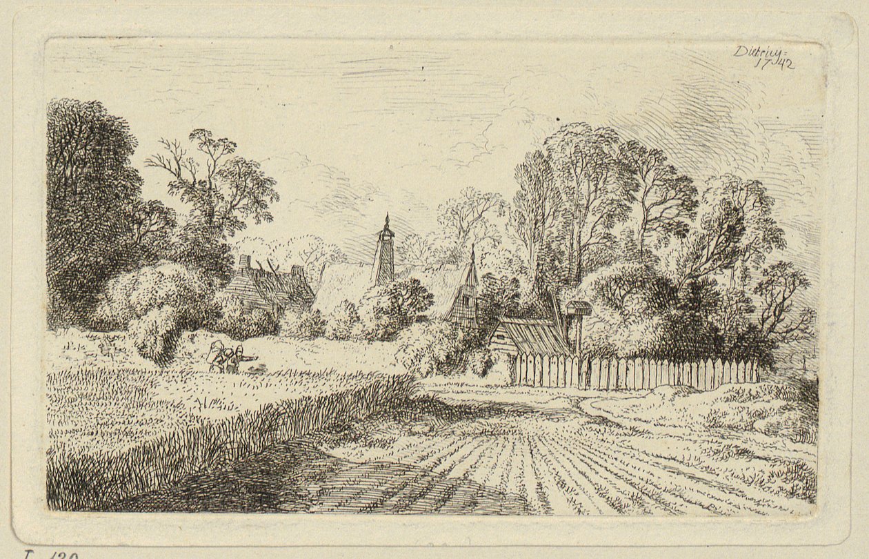 Un camino junto a un campo de trigo de Christian Wilhelm Ernst Dietrich
