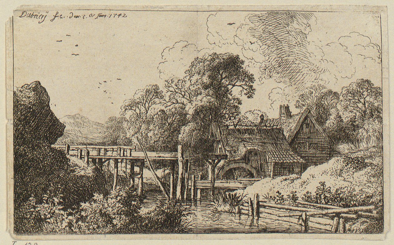 Un molino con un elevado canal de agua de Christian Wilhelm Ernst Dietrich