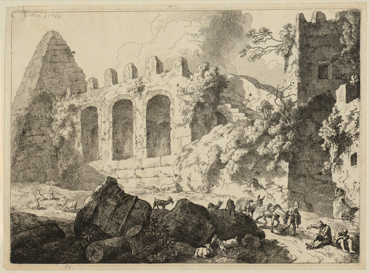Gran paisaje con una pirámide de Christian Wilhelm Ernst Dietrich