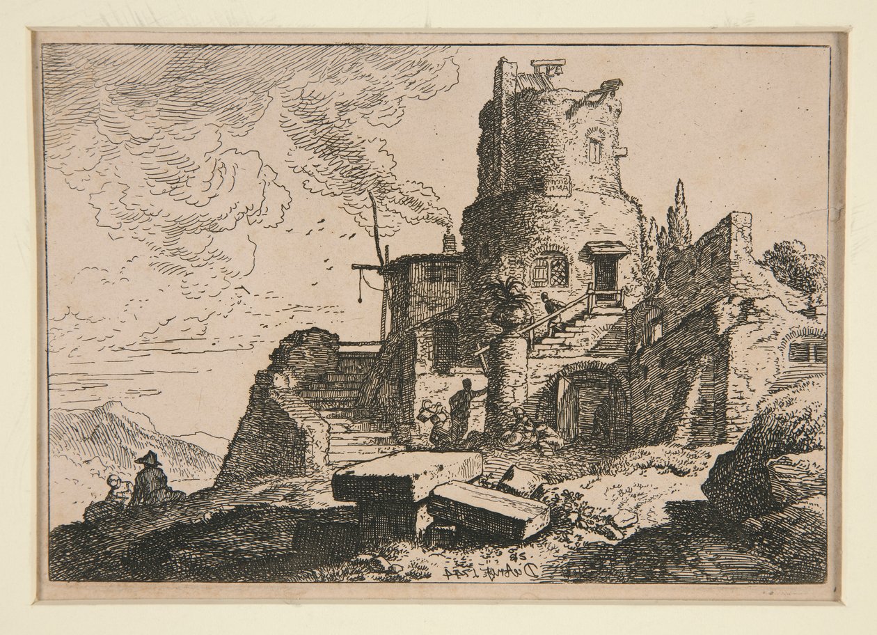 paisaje con torre de Christian Wilhelm Ernst Dietrich